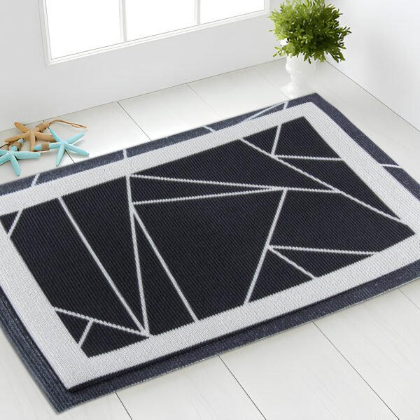 Two-Tone Door Mat - Black & White Geometric
