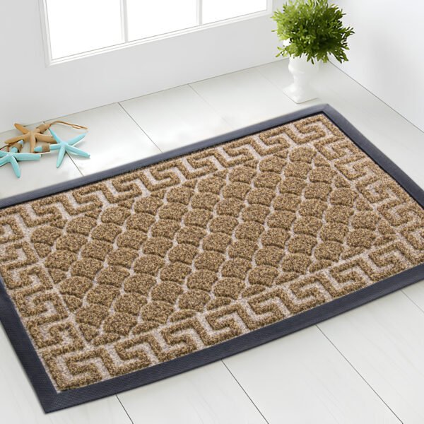 Plain Door Mat - Greek key Beige